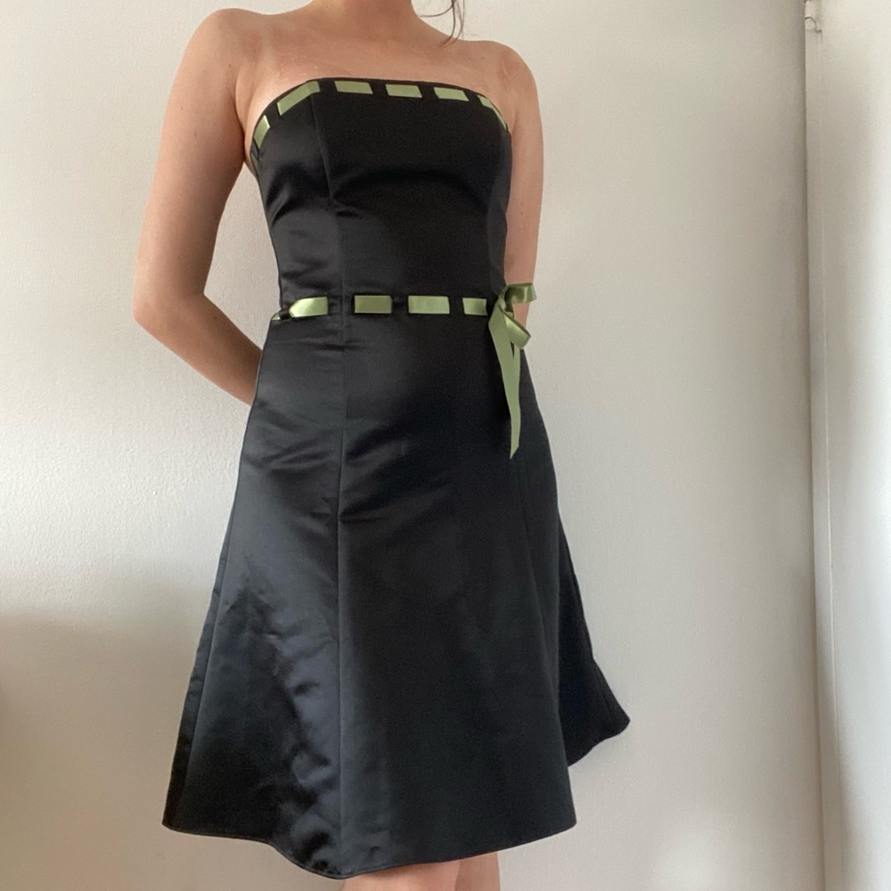 Jessica McClintock x Gunne Sax black and green ribbon party dress